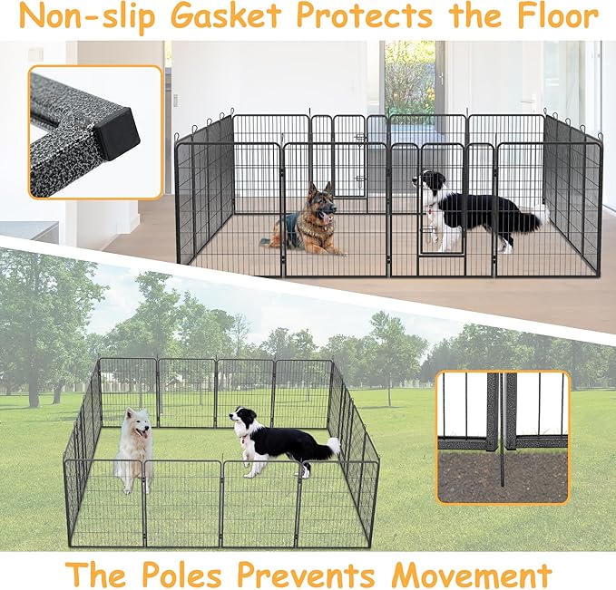 Dog Playpen, Outdoor Dog Fence, 16 Panels, 40" H Dog Pen for Medium/Small Dogs, Heavy Duty Metal Pet Fence with Gate, Portable Dog Fence for RV Camping and Yard (Black)-PurrikoPets