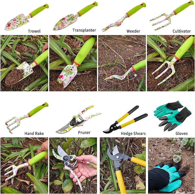 Gardening Tools – 42 Piece Premium Gardening Tool Set,Heavy Duty Hand Tools with Fashion Garden Tools Organizer Handbag,Rust-Proof Gardening Tool Kit, Ideal Gardening Gifts for Women(Pink Floral)-PurrikoPets