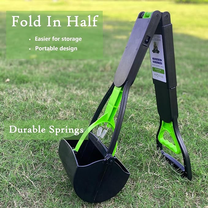 32" Pooper Scooper for Large Medium Small Dogs with Bag Attachment, Extra Long Handle Heavy Duty with 30 Dog Poop Bags & 1 Dispenser Poop Scoop, Foldable Dog Poop Picker Upper for Yard-PurrikoPets