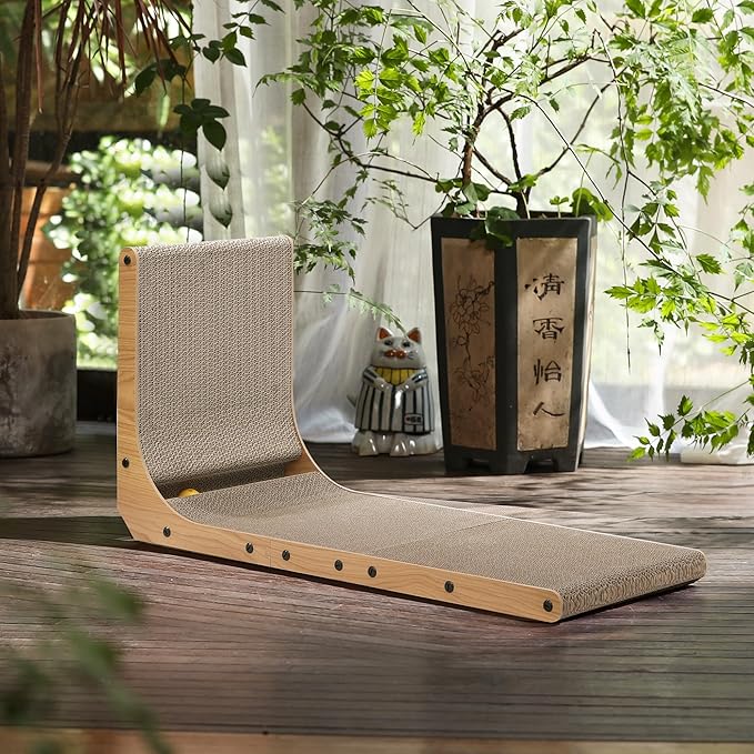 FUKUMARU Cat Scratcher, 32.7 Inch L Shape Cat Scratch Pad Wall Mounted, Cat Scratching Cardboard with Ball Toy for Indoor Cats, Extra Large-PurrikoPets