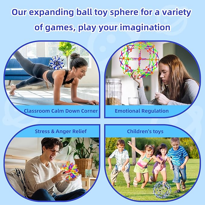 2Pcs Colorful Sphere Expandable Breathing Balls Fidget Toy-Great Anxiety Stress Reliever,Collapsible Expanding Magic Ball Toys for Kids & Adults Mindfulness Meditation Practices , Yoga -ADHD-PurrikoPets