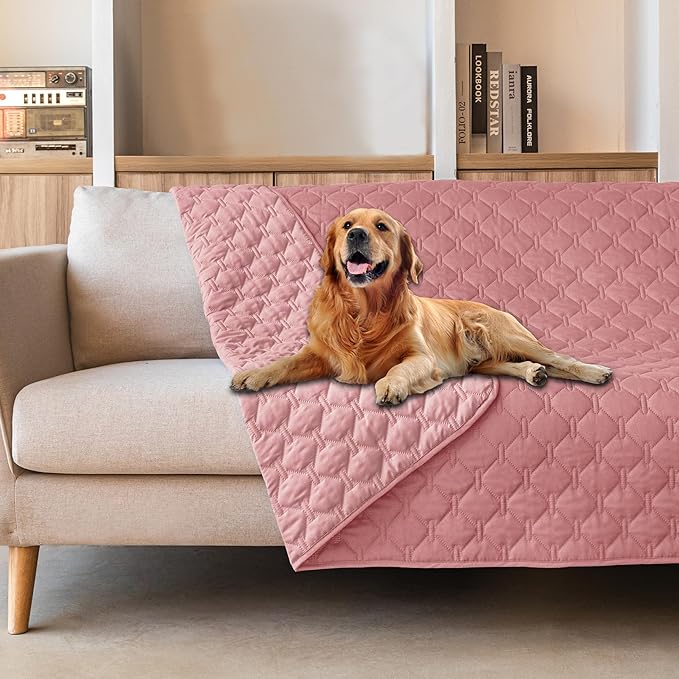 gogobunny 3X Stronger Waterproof Pet Blanket, Scratch Proof Furniture Protector for Dogs Cats, Reversible Cover 82x82 Inch, Dark Pink/Light Pink-PurrikoPets
