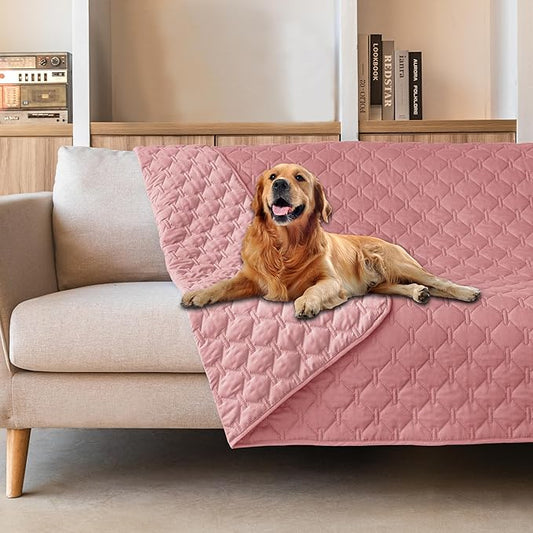 gogobunny 3X Stronger Waterproof Pet Blanket, Scratch Proof Furniture Protector for Dogs Cats, Reversible Cover 82x82 Inch, Dark Pink/Light Pink-PurrikoPets