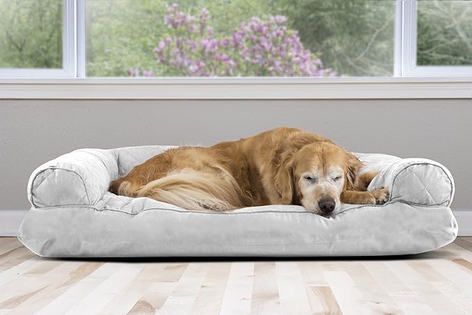 Furhaven Pillow Dog Bed for Large Dogs w/ Removable Bolsters & Washable Cover - Quilted Sofa - Silver Gray, Jumbo/XL-PurrikoPets