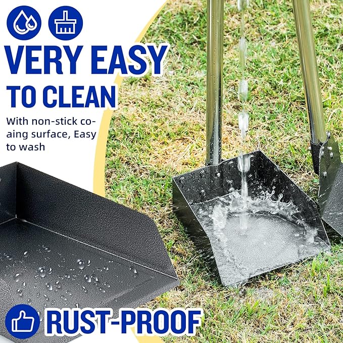 Dog Pooper Scooper,Tray and Spade Set Poop Scooper for Dogs, Adjustable Long Handle Metal Pooper Scooper with Bin for Pet Waste Removal, No Bending Clean Up for Medium and Large Dogs-PurrikoPets