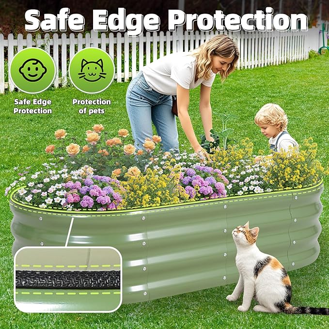 G GOOD GAIN Galvanized Metal Raised Garden Bed Kit - 4x2x1FT Outdoor Planter Box with Safety Edging and Gloves for Vegetables, Fruits, Flowers(White, 2PC)-PurrikoPets