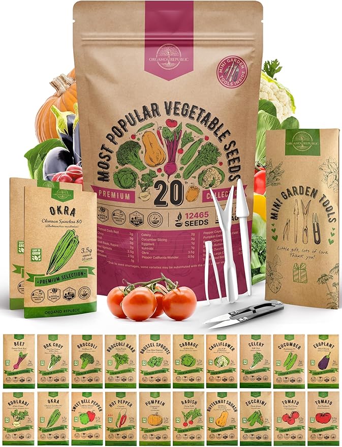 20 Vegetable Seeds Variety Pack - 12,465+ Non-GMO Heirloom Seeds for Planting Vegetables and Fruits in Individual Seed Packets, Home Garden Seed for Hydroponic, Indoor and Outdoors Gardening-PurrikoPets