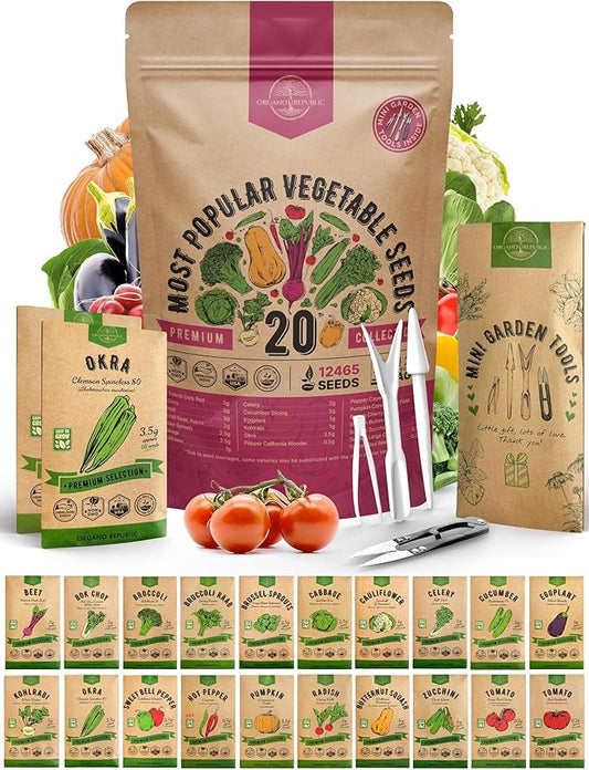 20 Vegetable Seeds Variety Pack - 12,465+ Non-GMO Heirloom Seeds for Planting Vegetables and Fruits in Individual Seed Packets, Home Garden Seed for Hydroponic, Indoor and Outdoors Gardening-PurrikoPets