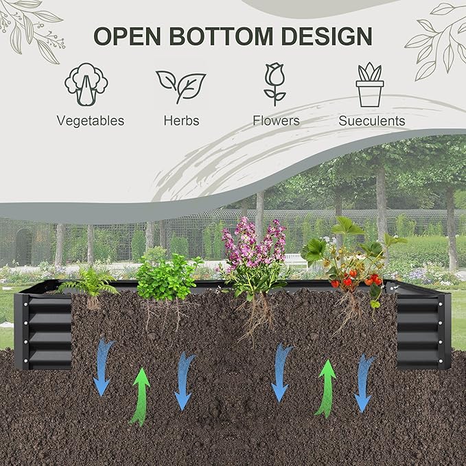 Domi Galvanized Raised Garden Bed, 6x3x1Ft Thickening Metal Planter Box for Vegetables Bottomless for Backyard Outdoor, 1" Deep w/ 128 Gallon Capacity - Dark Gray-PurrikoPets