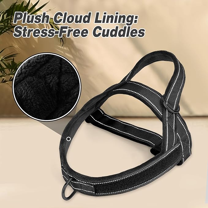 Forestpaw No Pull Dog Harness - Soft Flannel Padded Tactical Dog Vest Harness with Quick Release Buckle, Adjustable Reflective Pet Harness for Large Dogs Walking Training,Black XL-PurrikoPets