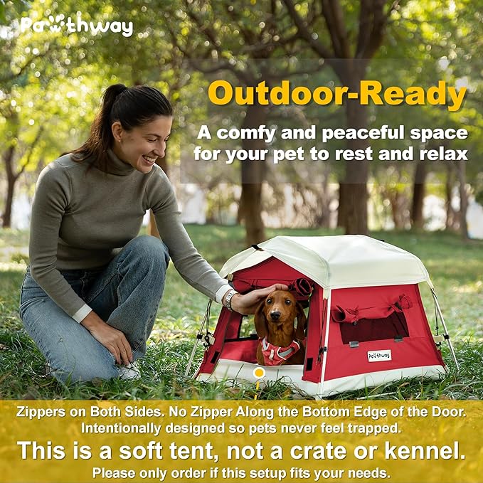 Dog Tent Cotton Fabric, Aluminum Poles and Camping Mat, Outdoor Weatherproof, Dog House Outdoor, Breathable with 2 Side Windows, Portable and Collapsible (Red, Small)-PurrikoPets
