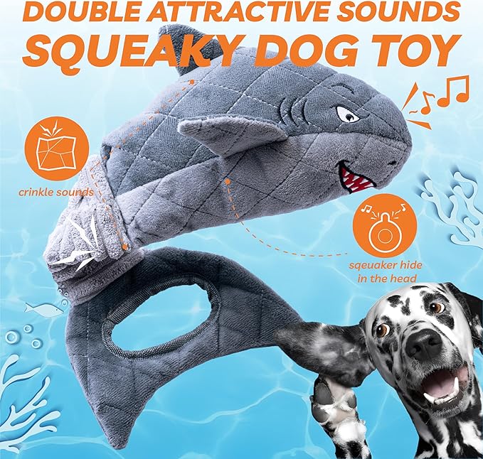 Dog Toys for Small Dogs, Squeaky Tough Dog Toys for Aggressive Chewers, Plush Dog Chew Toys for Teething, Interactive Shark Dog Toys to Keep Them Busy, Puppy Toys for Small, Medium,Large Breeds-PurrikoPets