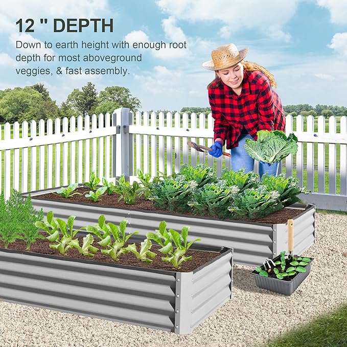 Domi Galvanized Raised Garden Bed, 6x3x1Ft Thickening Metal Planter Box for Vegetables Bottomless for Backyard Outdoor, 1" Deep w/ 128 Gallon Capacity - Silvery-PurrikoPets