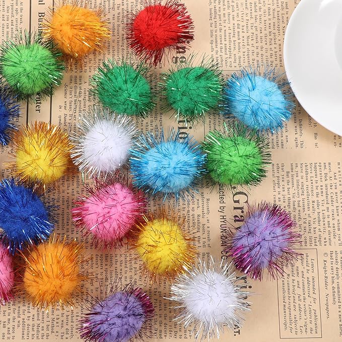 40 Pcs Pom Pom Balls for Kittens Colorful Pompom Balls for Cats Sparkle Ball for Cats Interactive Cat Toy Set for Exercise and Entertainment-PurrikoPets