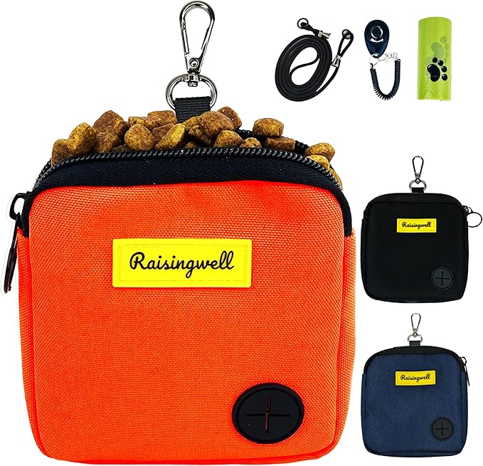 Dog Treat Pouch for Pet Walking and Training with Clicker Poop Bags Small Fanny Zipper Pack Holder for Puppy Snack Dispenser Kit for Leash and Outdoor Use (Orange)-PurrikoPets