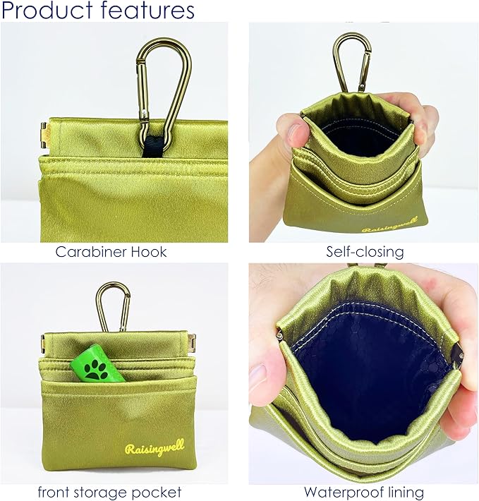 Dog Treat Pouch, Pocket Sized Pet Training Pouch, Hand Free Bronze Dog Walking Bag with Carabiner, Self-Closing Pet Feed Snack Reward, for Puppy Travel or Outdoor Use, NanoPTC-PurrikoPets