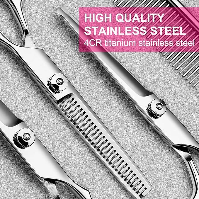 6 in1 Professional Dog Grooming Scissors Kit, Dog Shears for Grooming with Safety Round Tips, Titanium Coated Grooming Scissors for Dogs Cat Pet At Home-PurrikoPets