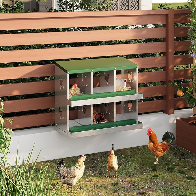 6 Hole Chicken Nesting Box with Roll Out Egg Tray, Rustproof & Ventilated Chicken Laying Boxes for Hens, Chickens, Ducks | Easy-Clean Poultry Coop Accessories-PurrikoPets