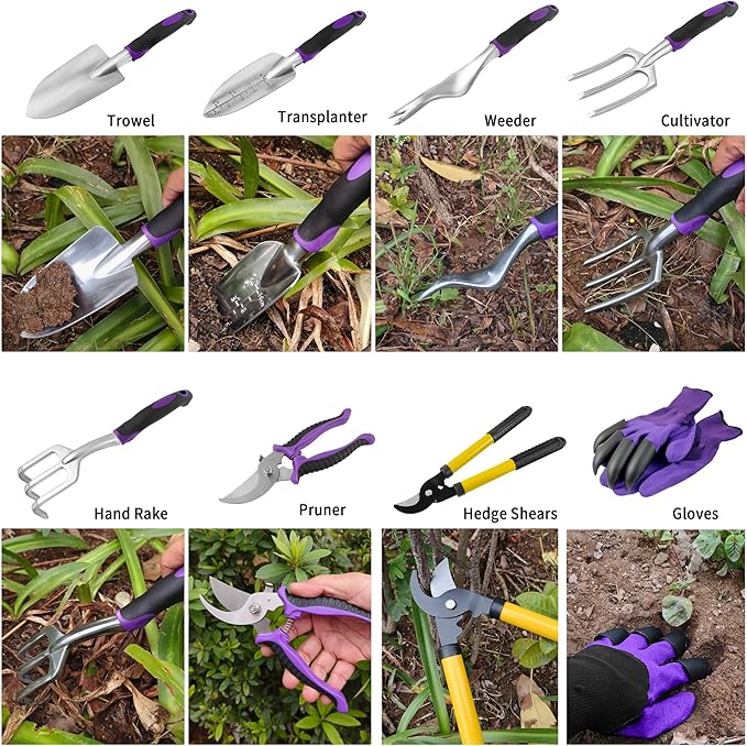 Gardening Tools – 42 Piece Premium Gardening Tool Set,Heavy Duty Hand Tools with Fashion Garden Tools Organizer Handbag,Rust-Proof Gardening Tool Kit, Ideal Gardening Gifts for Women((Purple Floral)-PurrikoPets