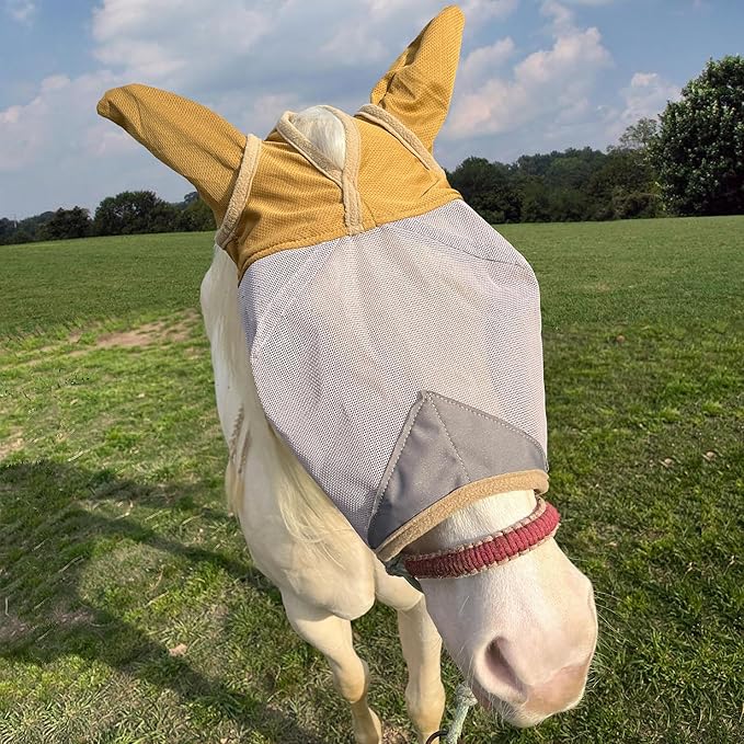 Fly Masks for Horses, 70% Uv-Block, Breathable Fly Mask for Equines, Durable, Comfortable Fit for All-Day Protection, Horse Size (Horse Fly Mask, with Ears)-PurrikoPets