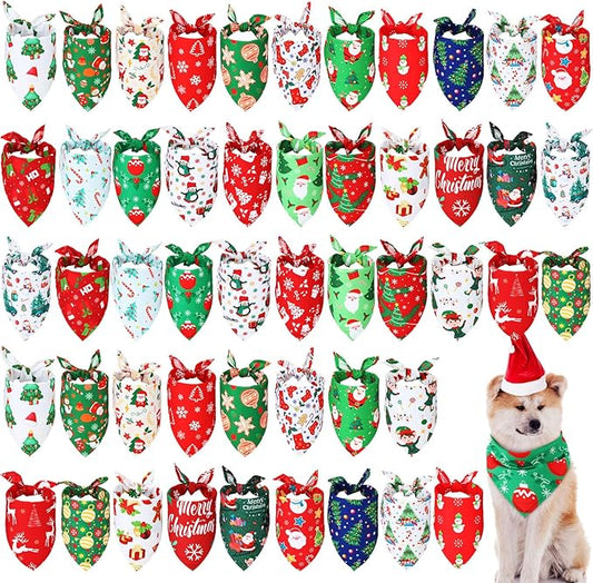 Abbylike 50 Pieces Christmas Dog Bandanas Bulk Xmas Bandanas for Dogs Triangle Kerchief Bibs Scarf Set for Christmas Pet Costume Accessories Decoration (31.5 x 21.7 x 21.7)-PurrikoPets