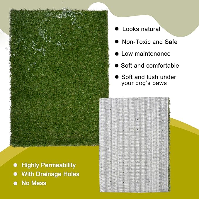 Dog Grass Large Potty Patch, Artificial Dog Grass Bathroom Turf for Pet Training, Washable Puppy Pee Pad, Perfect Indoor/Outdoor Portable Potty Pet Loo (Replacement Grass)-PurrikoPets