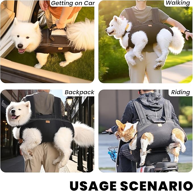 Dog Lift Harness Backpack Carrier for Large Dogs, Full Body Sling with Handle, Dog Harness for Joint Injuries, Arthritis, Ideal for Stairs, Elderly Dogs (Black X-Large 29-50 LBS)-PurrikoPets