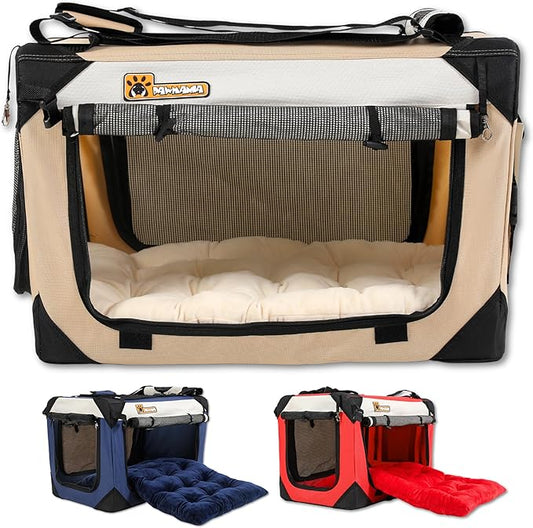Extra Large Dog Cat Puppy Carrier 24"x16"x16" Foldable Soft Sided Travel Crate Portable Pet Kennel With Cushion Reduces Anxiety Saves Space Easy Vet Visits Secure Triple Entry Mesh Lightweight Durable-PurrikoPets