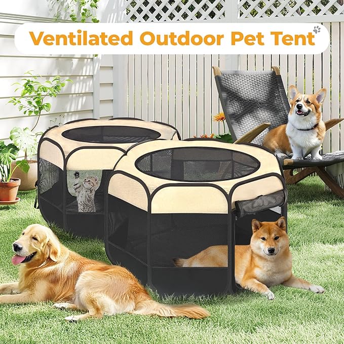 EighteenTek 2-in-1 Pop Up Cat Playpen XLarge, Dog Puppy Pet Playpen, Indoor Outdoor Cats Enclosed, Cat Tent House Crate Cage, Portable & Foldable Playpen for Kittens(No Divider, Unified Space)-PurrikoPets