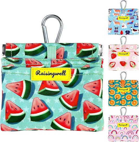 Dog Treat Pouch,Cotton Pocket Sized Training Holder, Hand Free Walking Funny Bag with Carabiner, Self-Closing Pet Feed Snack Reward, Behavior Aids for Puppy Travel or Outdoor Use（Watermelon）-PurrikoPets