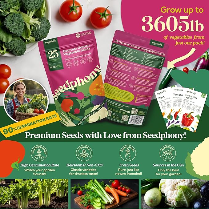 25 Gourmet Garden Vegetable Seeds Variety Pack - 14,965+ Non-GMO Heirloom Vegetables Seeds for Planting Indoor&Outdoor Home Garden Seeds - Gardening Seed Packets for Planting Vegetable Seeds-PurrikoPets