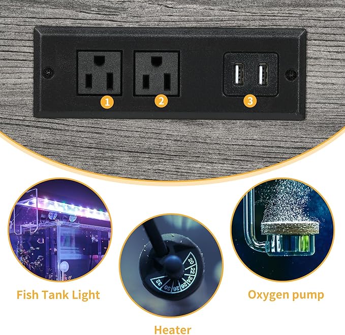 DWVO 20-29 Gallon Aquarium Stand with Power Outlets & LED Light, Cabinet for Fish Tank Accessories Storage - Metal Fish Tank Stand Suitable for Turtle Tank, Reptile Terrarium, 350LBS Capacity, Grey-PurrikoPets