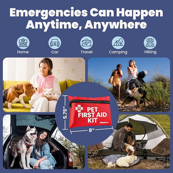 Dog First Aid Kit for Hiking & Travel - Vet Approved Emergency Supplies - Pet First Aid Kit Guide, Tick Remover, Thermal Blanket & More - Compact Dog Hiking Gear for Camping, Hunting, Backpacking-PurrikoPets