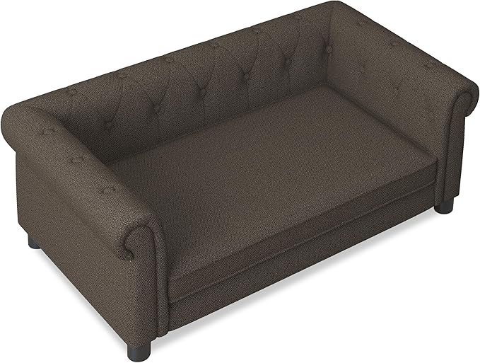 Dog Sofa Couch for Medium to Large Dogs, Memory Foam Pet Sofa Couch with Washable Fabric, Durable Elevated Dog Bed with Legs, Removable Cushion for Medium and Large Dogs, Dark Brown-PurrikoPets