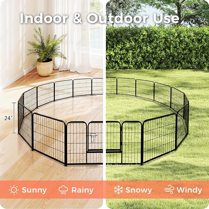24 Inch Dog Playpen - 16 Panels Metal Pet Exercise Pen for Puppy, Indoor/Outdoor Dog Fence for Yard, Garden, Camping & RV Travel-PurrikoPets