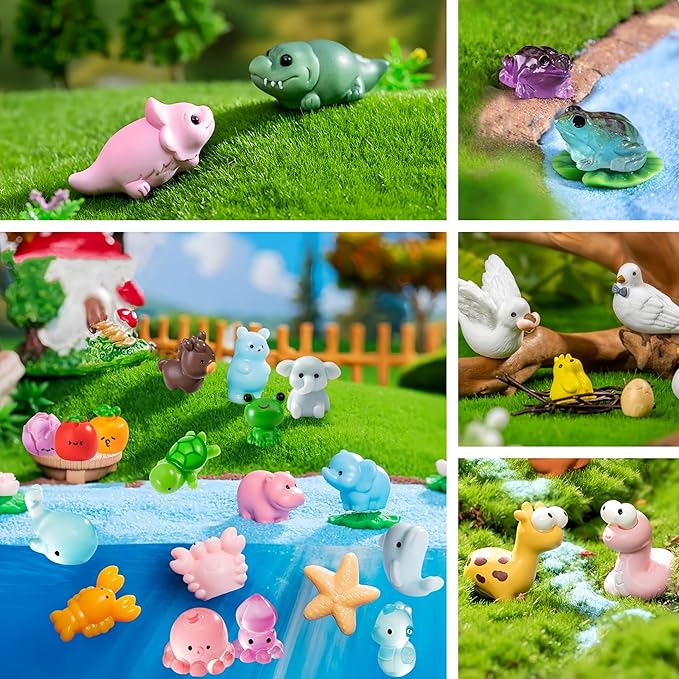 100pcs Various Mini Resin Animals Figurines Miniature Figures Ornament Fairy Garden Accessories Micro Landscape Dollhouse Aquarium Bonsai Tiny Crafts Decor-PurrikoPets