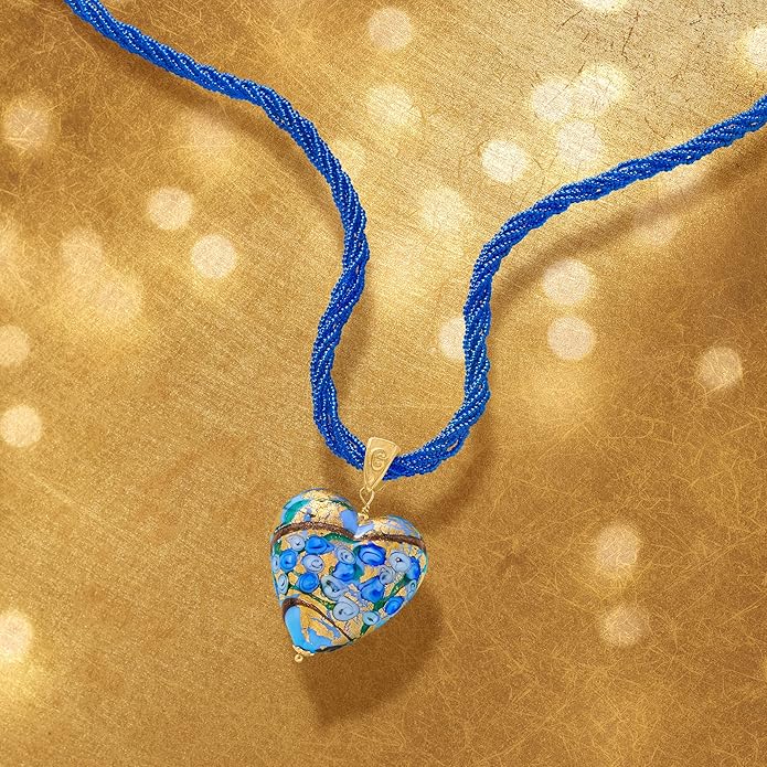 Ross-Simons Italian Multicolored Murano Heart Pendant Necklace in 18kt Gold Over Sterling