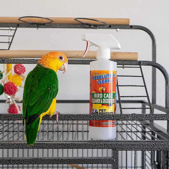 Absolutely Clean Amazing Bird Cage Cleaner and Deodorizer - Just Spray/Wipe - Safely & Easily Removes Bird Messes Quickly and Easily - Made in The US - Fragrance Free - 16oz (Pack of 2)-PurrikoPets