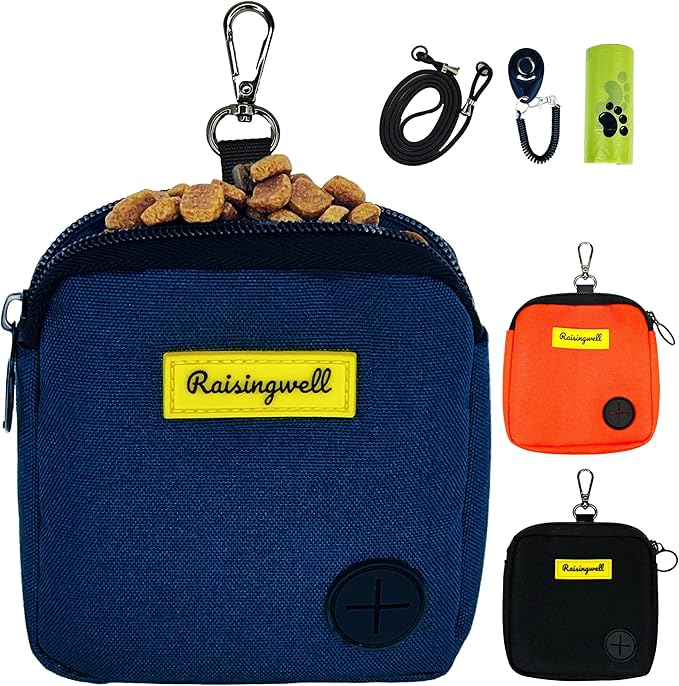 Dog Treat Pouch for Pet Walking and Training with Clicker Poop Bags Small Fanny Zipper Pack Holder for Puppy Snack Dispenser Kit for Leash and Outdoor Use (Blue)-PurrikoPets