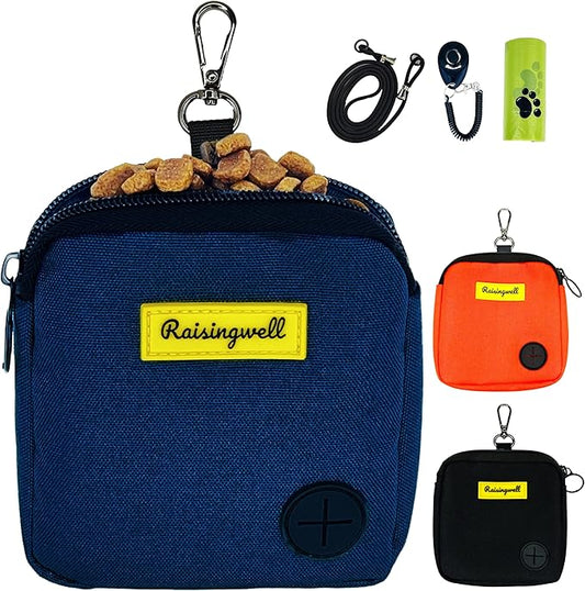 Dog Treat Pouch for Pet Walking and Training with Clicker Poop Bags Small Fanny Zipper Pack Holder for Puppy Snack Dispenser Kit for Leash and Outdoor Use (Blue)-PurrikoPets