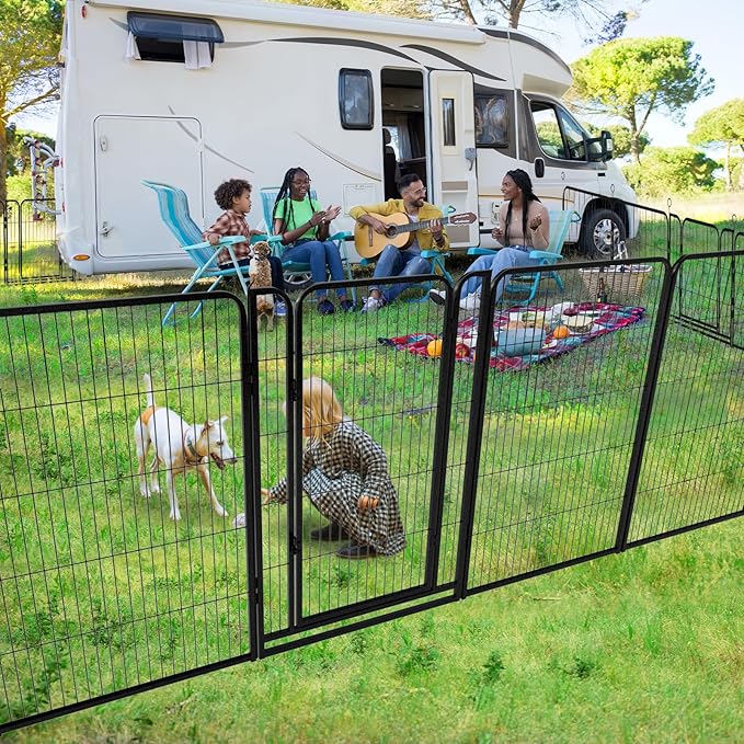 Dog Playpen Outdoor Extra Wide 24 Panels Heavy Duty Dog Fence 47" Height Anti-Rust with Doors Portable for RV Camping Yard, Total 63FT, 316 Sq.ft, Snowy Black-PurrikoPets