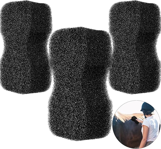 Eaasty 3 Pcs Horse Groomer Sponge Scrubber Massager Horse Grooming Brush Kit Supplies Large Soft Care for Cleaning Washing Bathing, Black, 4.33 x 7.87 x 2.56 Inch-PurrikoPets