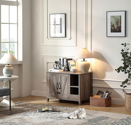 31.9'' Small Cat Litter Enclosure,Adjustable Shelf for Dog Proof and Storage,Locks Added for cat,Cat Litter Collector,Small Indoor Cat House,Grey-PurrikoPets