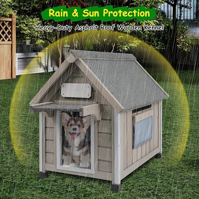 Dog House Outdoor Indoor Waterproof for Small Dog with Anti-Chewing Iron Frame, Raised Feet, Weatherproof Doghouse Kennel Puppy Shelter with Removable Floors(18" L*28.5" W*24" H)-PurrikoPets