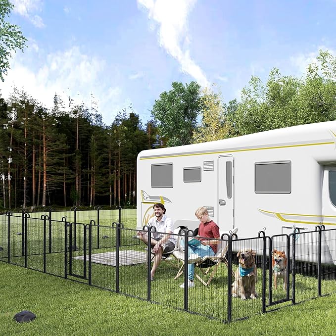 Dog Playpen Outdoor 24 Panels Heavy Duty Dog Fence 47" Height Anti-Rust with Doors Portable for RV Camping Yard, Total 54FT, 227 Sq.ft, Snowy Black-PurrikoPets