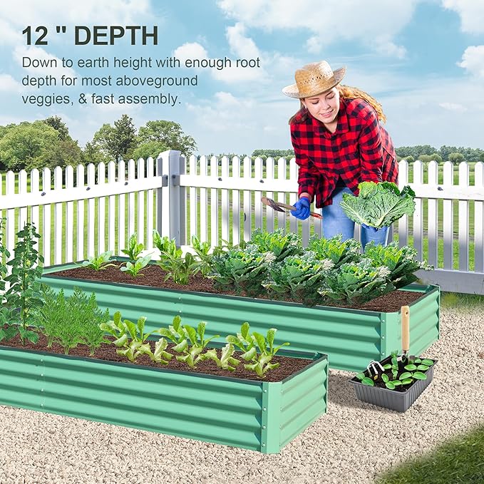 Domi Galvanized Raised Garden Bed, 8x4x1Ft Thickening Metal Planter Box for Vegetables Bottomless for Backyard Outdoor, 1" Deep w/ 228 Gallon Capacity - Green-PurrikoPets