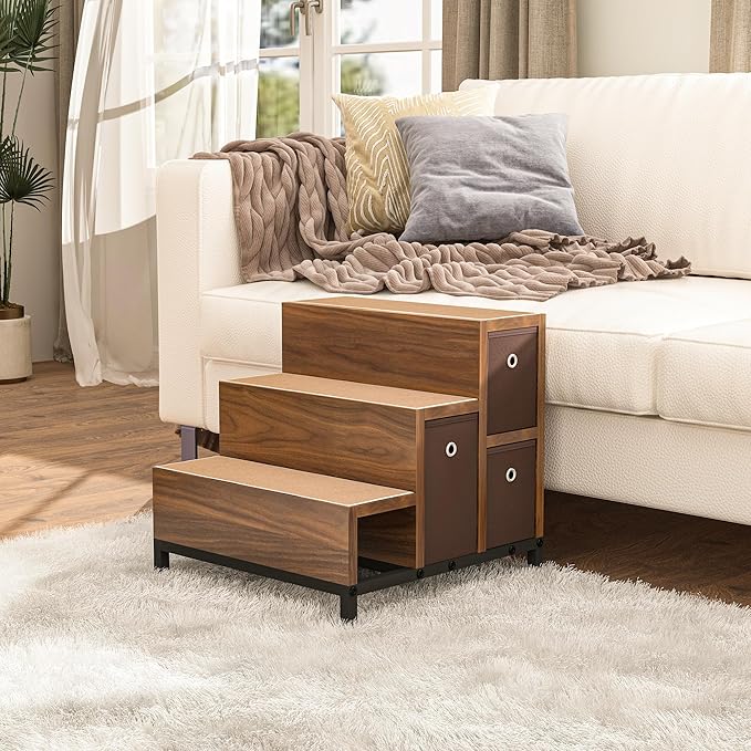 Dog Window Perch, Pet Bunk Bed with Multi-Level Platform, Non-Slip Cat Window Perch with Stroage Drawers, Dog Perch to Look Out Window, Wooden Steps for Small, Large Sized Dogs and Cats-PurrikoPets