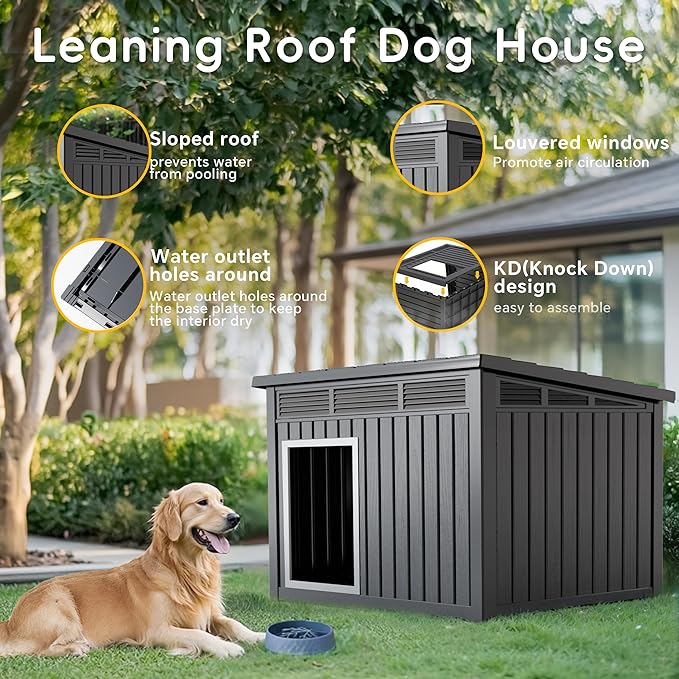 DRATO Dog House for Both Indoor and Outdoor with Weatherproof Roof Removable Floors for Medium to Large Dogs Interior Space (Black, Medium(32.2 * 25.12 * 24.13''))-PurrikoPets