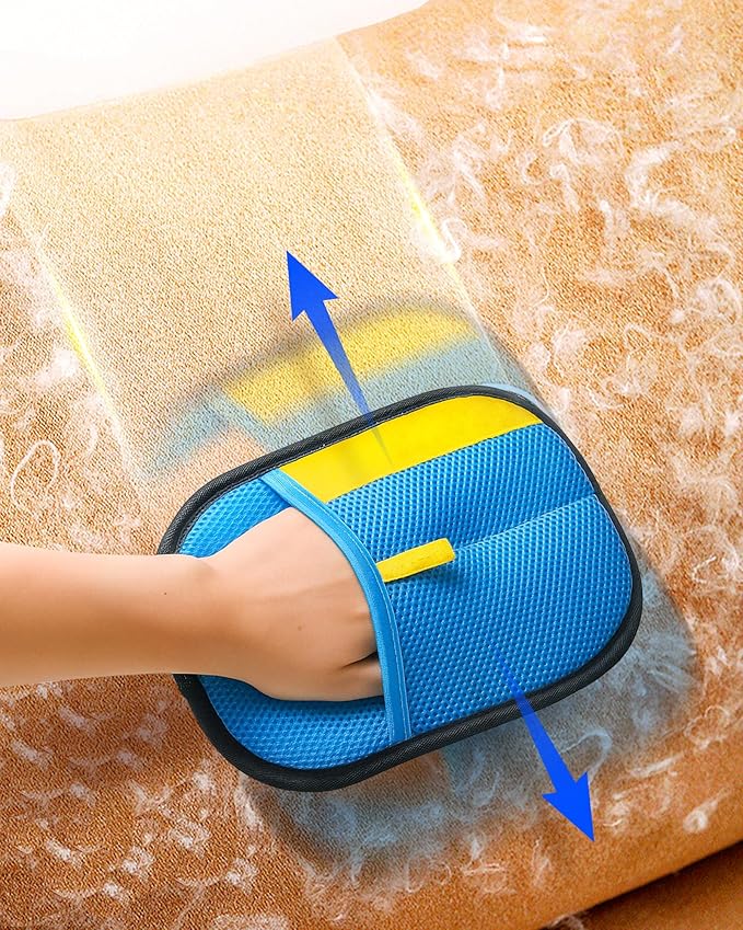 2025 Thickened Electrostatic Pet Hair Removal Gloves (2 Pcs) - Reusable Strong Grooming Gloves for Cats & Dogs, Hair Remover for Couch, Furniture, Carpet, Car Seats & Clothing (Blue)-PurrikoPets