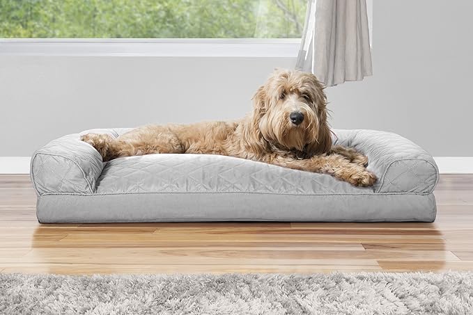Furhaven Pillow Dog Bed for Large/Medium Dogs w/ Removable Bolsters & Washable Cover - Quilted Sofa - Silver Gray, Large-PurrikoPets